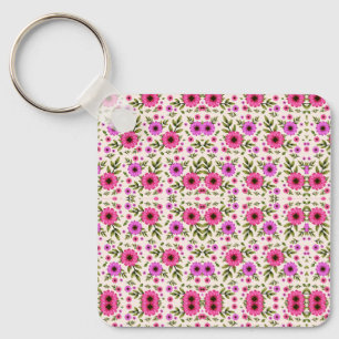 Porte-clés avec un motif floral rose répétitif 