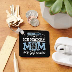 Porte-clés Avertissement Maman De Hockey Sur Glace Va hurler