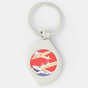 Porte-clés Avion en vol vintage WPA coloré