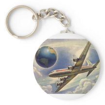 Avion vintage volant autour du monde dans les nuag