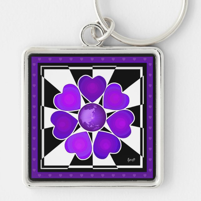 Porte-clés B&W Purple Hearts Beating (Devant)