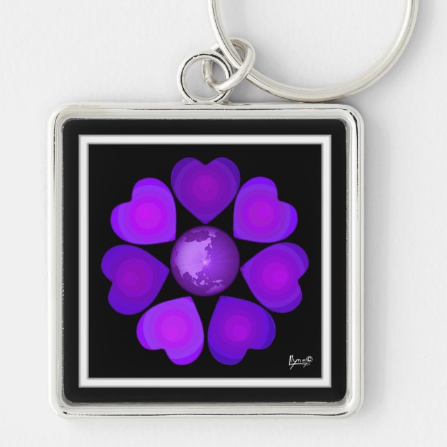 Porte-clés B&W Purple Hearts Beating (Devant)