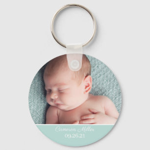Porte-clés Baby Photo Elegant Mint Green Birth Announcement