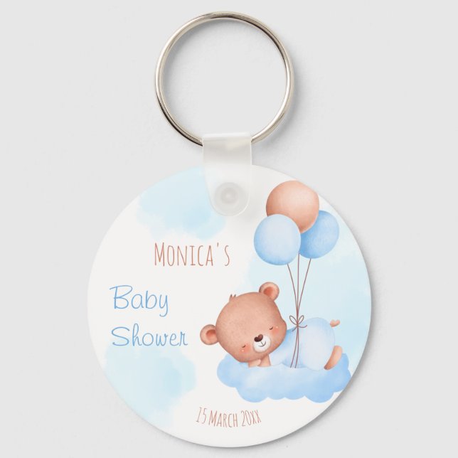 Porte-clés Baby shower d'aquarelle d'ours bleu pastel (Recto)