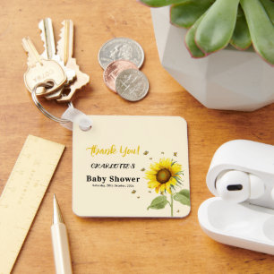 Porte-clés Baby Shower Tournesol Aquarelle avec Papillons