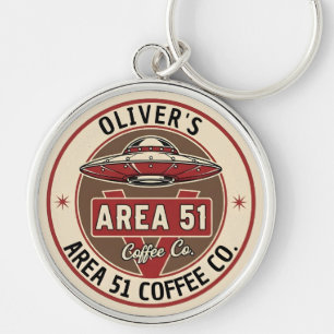 Porte-clés Badge de diner pour café Vintage UFO Area 51