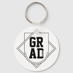 Porte-clés Badge de logo de diplômé noir et blanc personnalis