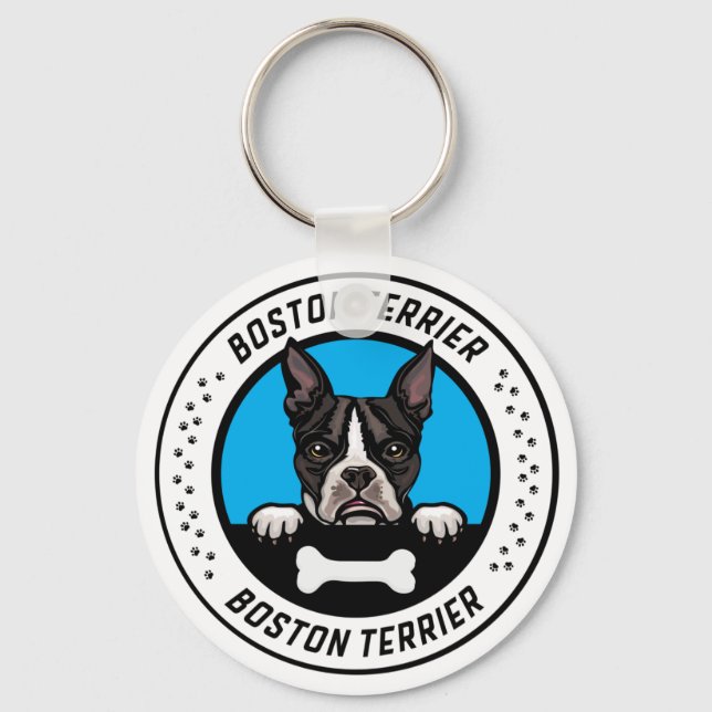 Porte-clés Badge d'illustration de Boston Terrier Peeking (Recto)