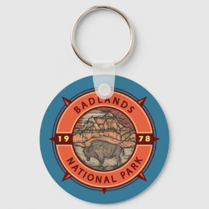 Porte-clés Badlands National Park Buffalo Retro Compass