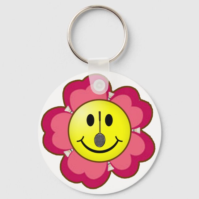 Porte-clés Badminton à fleurs rouges (Recto)