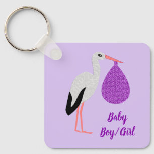 Porte-clés Baignée de bébé cigogne bébé genre neutre Violet