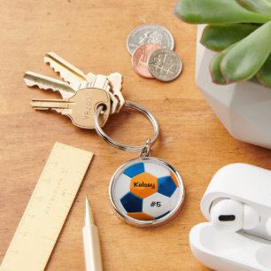 Porte-clés Bal de football Art, Bleu et Orange Key Ring