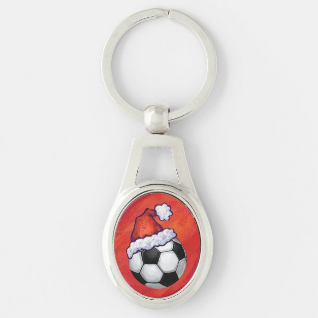 Porte-clés Bal de football de Santa Hat en rouge (Devant)