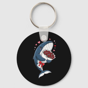 Porte-clés Baleine avec roses illustration mignonne d'amour d