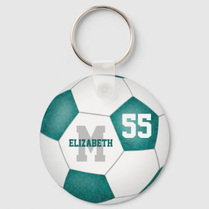 Porte-clés balle de football blanche et turquoise