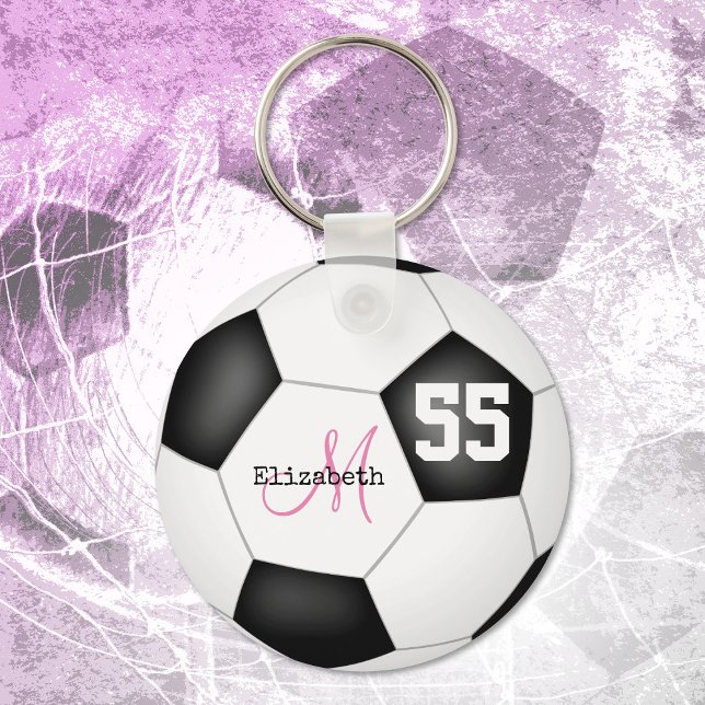 Porte-clés balle de football noir et blanc girly personnalisé (Créateur téléchargé)
