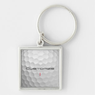 Porte-clés Balle de golf blanche texturée avec nom et numéro 