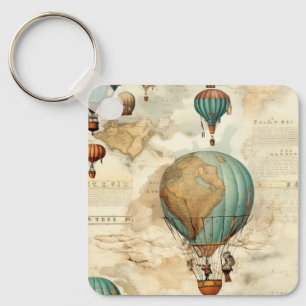 Porte-clés Balloon vintage à air chaud dans un paysage serein
