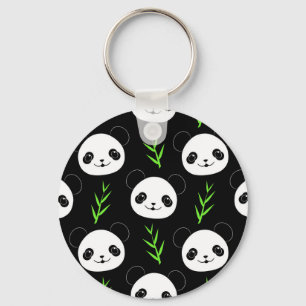 Porte-clés Bambou Motif Kawaii Panda En Blanc Noir