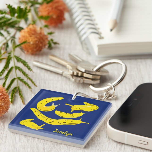 Porte-clés Banana Slugs Jaune et Bleu Personnalisé (Devant Droit)