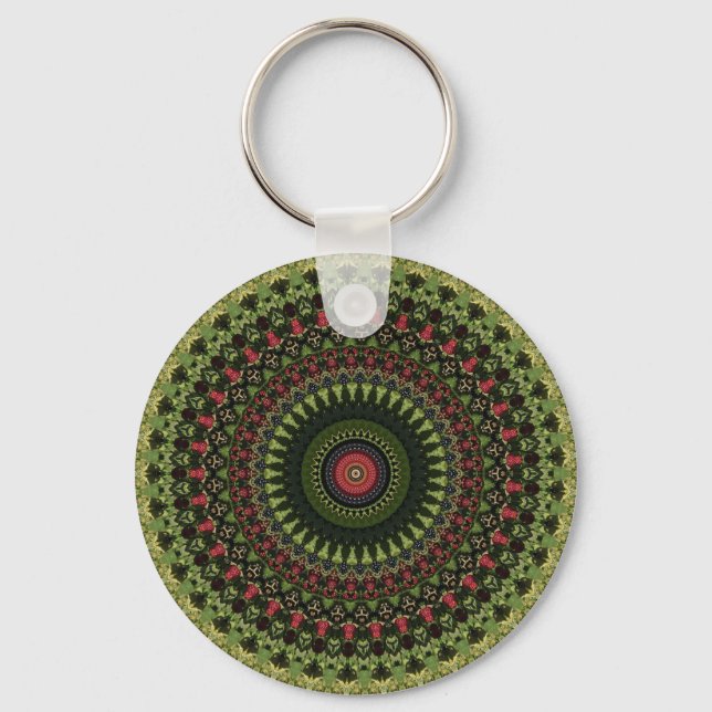 Porte-clés Bandana vert clair noir et rouge design Mandala (Recto)