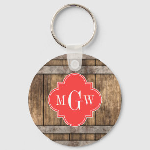 Porte-clés Bande de métal en bois rustique Corail Quatrefoil 