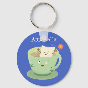 Porte-clés Bande dessinée de la tasse de thé mignonne humour 