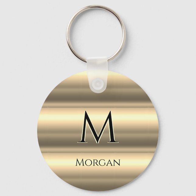 Porte-clés Bandes d'or, Nom noir et Monogramme (Recto)