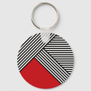Porte-clés Bandes noires et blanches avec triangle rouge