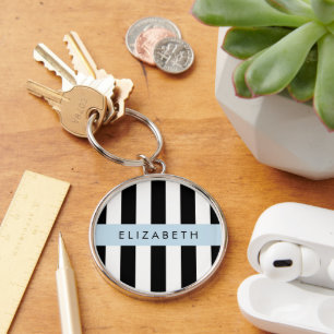 Porte-clés Bandes noires et blanches, Gravées, Lignes, Votre 