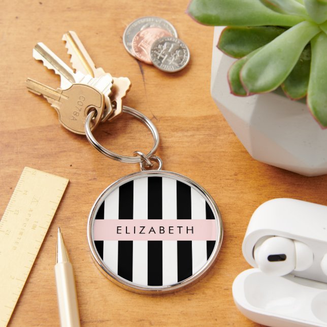 Porte-clés Bandes noires et blanches, Gravées, Lignes, Votre  (Bureau)