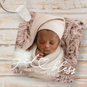 Porte-clés Baptême Simple Élégant Moderne Coeur Bébé Photo