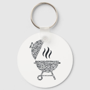 Porte-clés Barbecue Forme Collage Silhouette Grill Cuisinier