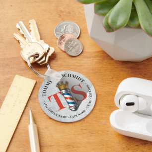 Porte-clés Barber Hair Shop King Crown Barber Pole Hair Salon