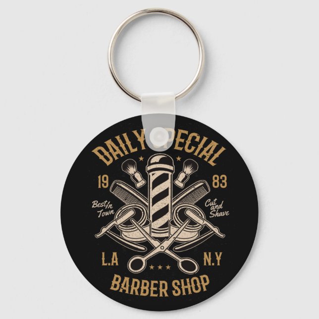 Porte-clés Barbier spécial quotidien LA NY Coupe et rasage (Recto)