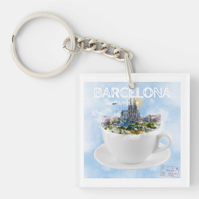 Porte-clés Barcelone dans un Teacup - Sagrada Familia Skyline (Devant)