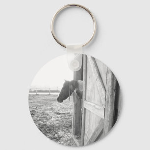 Porte-clés Barn Horse Photographie noir et blanc