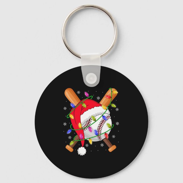 Porte-clés Baseball Christmas Lights Santa Hat Baseball Playe (Recto)