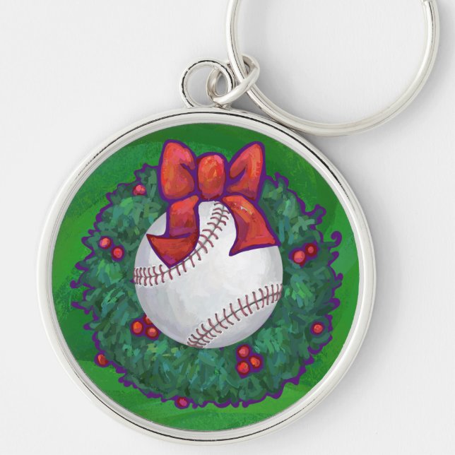 Porte-clés Baseball dans la couronne de Noël (Devant)