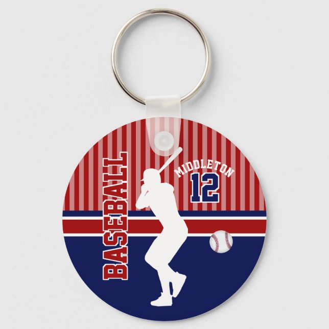 Porte-clés Baseball Sport Ball Design - Rouge foncé et Bleu (Recto)