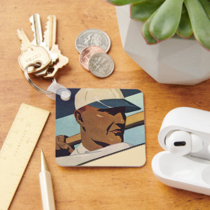 Porte-clés Baseball vintage sportif, art stylisé de batteur