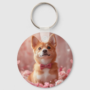 Porte-clés Basenji avec des roses - Saint-Valentin