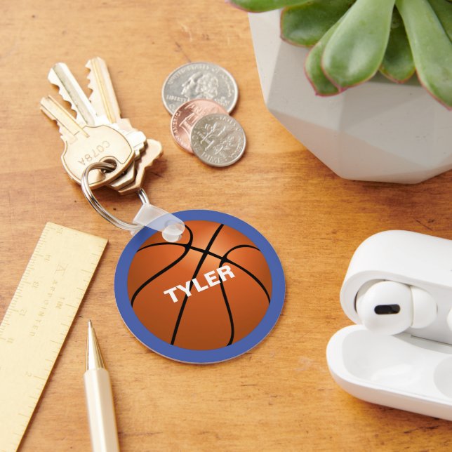 Porte-clés Basket-ball, nom en blanc sur bleu (Bureau)