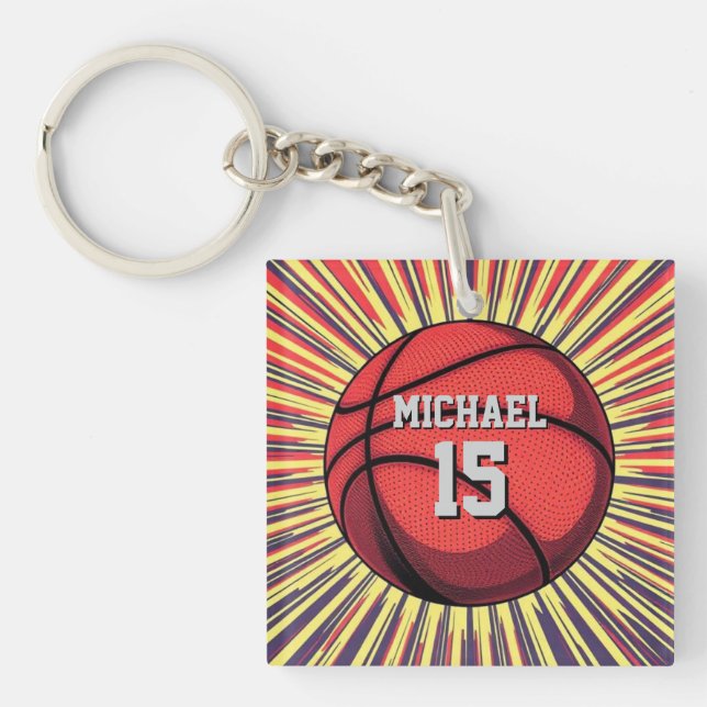 Porte-clés Basket-ball Votre nom Pop Art (Devant)
