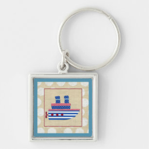 Porte-clés Bateau à vapeur avec hélice et cheminées bleues