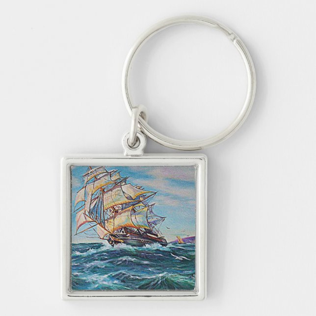 Porte-clés Bateau à voile sur les eaux froides Peinture à l'h (Devant)