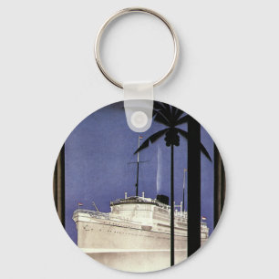 Porte-clés Bateau de croisière tropical et palmiers vintage