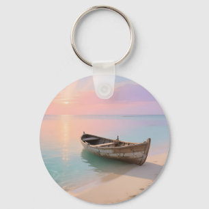 Porte-clés Bateau en bois sur la plage tropicale au coucher d
