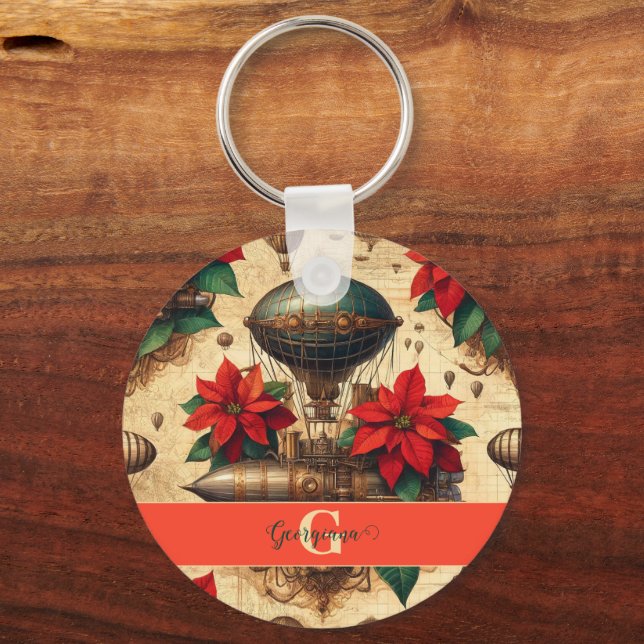 Porte-clés Bateau Steampunk personnalisé avec Poinsettia (Verso)