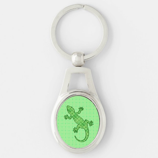 Porte-clés Batik tribal Gecko - chaux et vert émeraude (Devant)